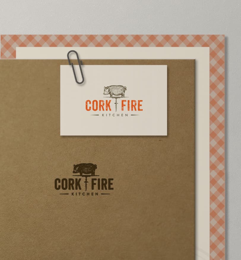 Stationary and a business card for Cork Fire Kitchen